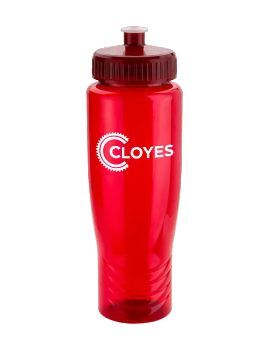 Roam Red 28 oz Eco-Polyclear Bottle with Push Pull Lid w/Cloyes Logo