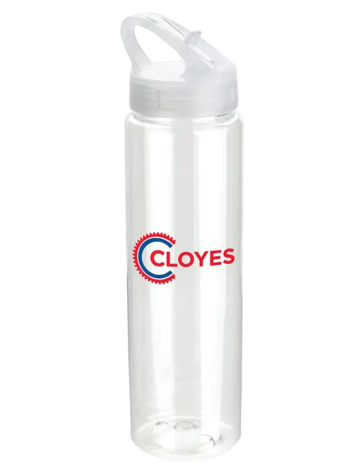 Buddy Clear 32 oz PET Bottle with Flip Lid w/Cloyes Logo