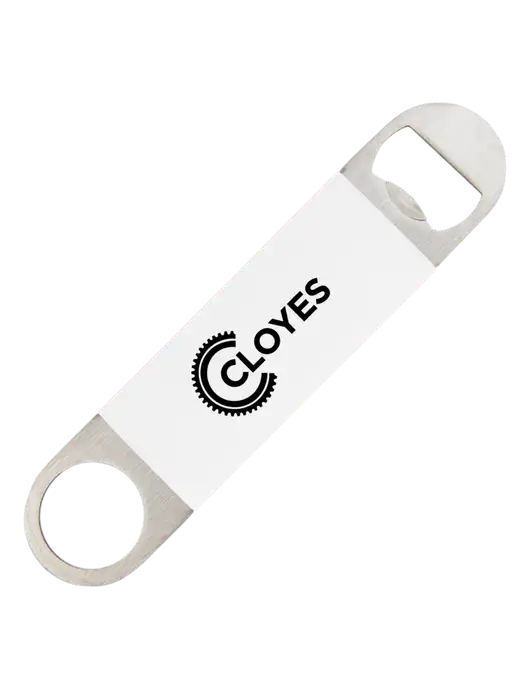 White Bottle Opener with Silicone Grip w/Cloyes Logo