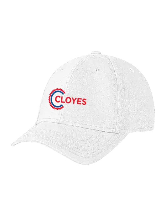 White Structured Soft Snap Closure Hook & Loop Cap w/Cloyes Logo