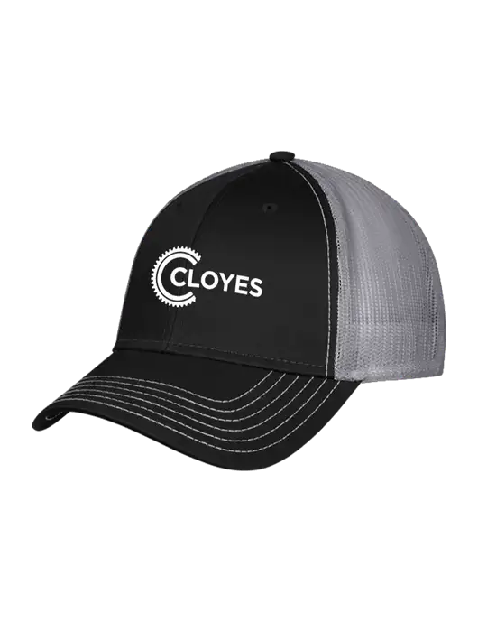 Black/Medium Dark Grey Mesh Trucker Cap Snap Back w/Cloyes Logo