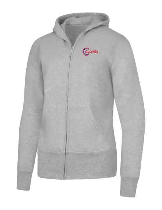 Grey Heather Womens Core Fleece Full-Zip Hooded Sweatshirt w/Cloyes Logo