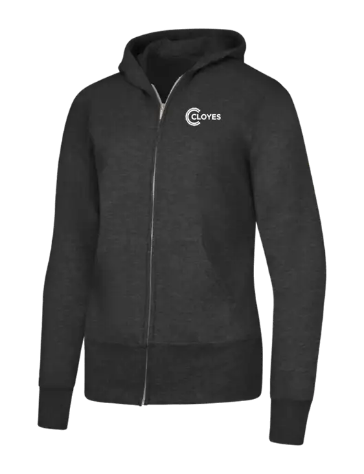 Dark Heather Grey Womens Core Fleece Full-Zip Hooded Sweatshirt w/Cloyes Logo