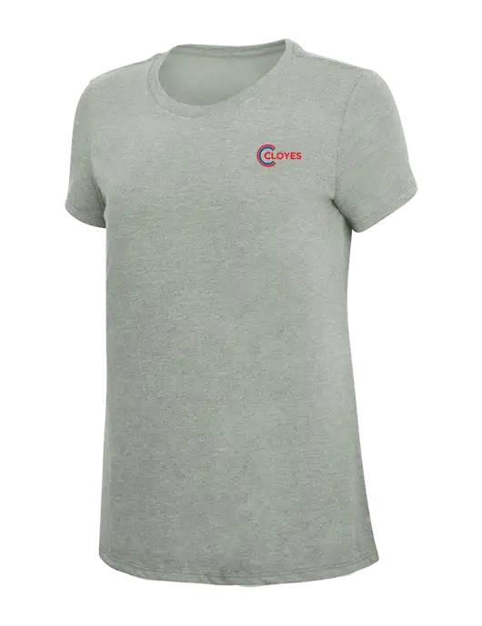 Womens Simply Soft Heathered Light Grey 4.5oz Poly/Combed Ring Spun Cotton T-Shirt w/Cloyes Logo