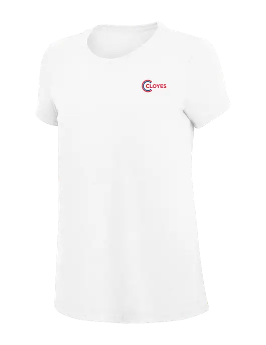 Womens Simply Soft White 4.5oz Poly/Combed Ring Spun Cotton T-Shirt
 w/Cloyes Logo