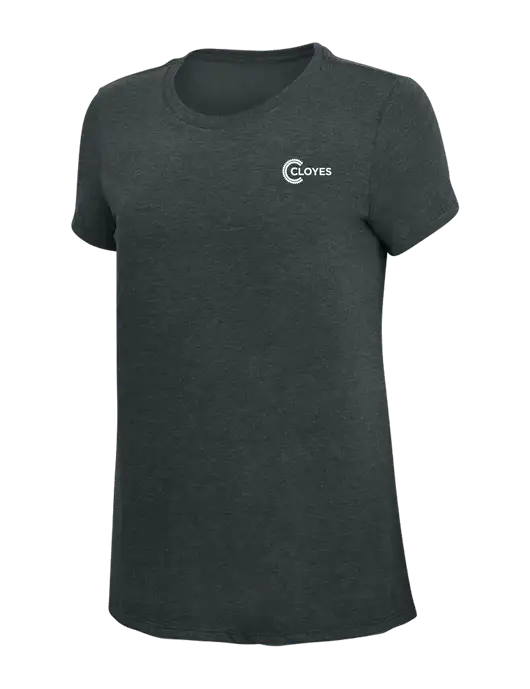 Womens Simply Soft Black Frost 4.5oz Poly/Combed Ring Spun Cotton T-Shirt w/Cloyes Logo