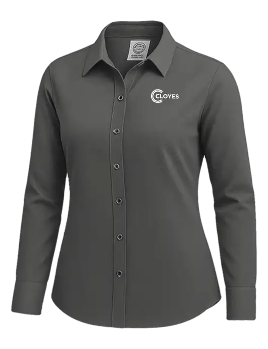 Brooks Brothers Womens Dark Grey Wrinkle-Free Stretch Nailhead Shirt w/Cloyes Logo