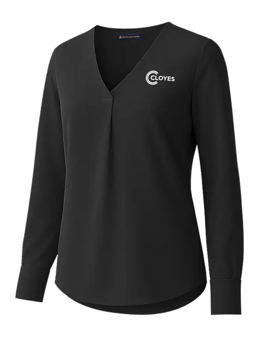 Brooks Brothers Womens Black Open-Neck Satin Blouse  w/Cloyes Logo