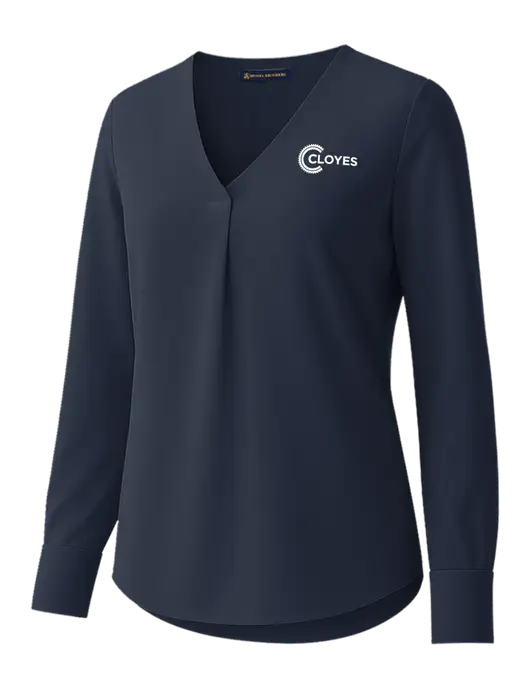 Brooks Brothers Womens Dark Navy Open-Neck Satin Blouse  w/Cloyes Logo