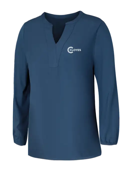 Mercer+Mettle Womens Light Navy Blue Grey Stretch Crepe 3/4 Sleeve Blouse w/Cloyes Logo