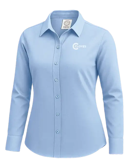 Brooks Brothers Womens Light Blue Wrinkle-Free Stretch Nailhead Shirt w/Cloyes Logo