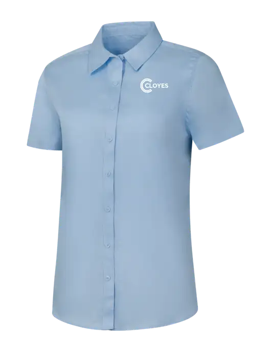 Womens Light Blue Short Sleeve Superpro React Twill Shirt w/Cloyes Logo