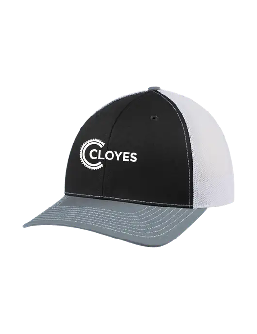 Richardson Adjustable Snapback Original 112 Trucker Cap Black/Light Heather Grey/White Mesh w/Cloyes Logo