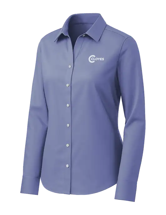 Brooks Brothers Womens Royal Blue Wrinkle-Free Stretch Pinpoint Shirt w/Cloyes Logo