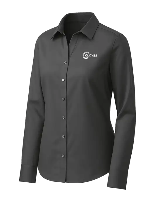 Brooks Brothers Womens Dark Grey Wrinkle-Free Stretch Pinpoint Shirt w/Cloyes Logo