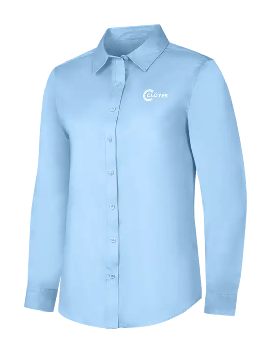 Womens Light Blue Long Sleeve Superpro React Twill Shirt w/Cloyes Logo