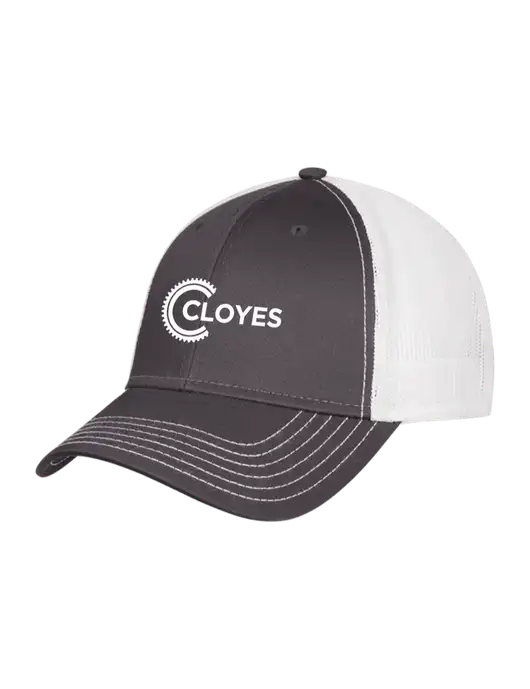 Dark Grey/White Mesh Trucker Cap Snap Back w/Cloyes Logo