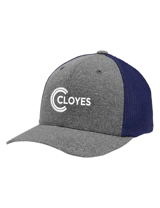 Flexfit Navy/Medium Grey Heather Melange Mesh Back Trucker Cap w/Cloyes Logo