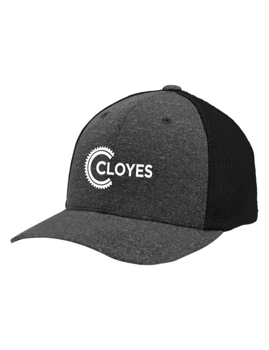 Flexfit Black/Dark Charcoal Heather Melange Mesh Back Trucker Cap w/Cloyes Logo