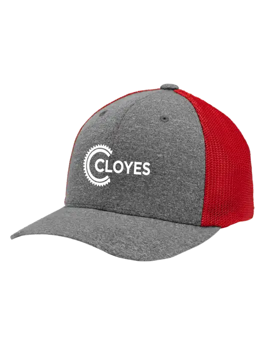 Flexfit Red/Medium Grey Heather Melange Mesh Back Trucker Cap w/Cloyes Logo