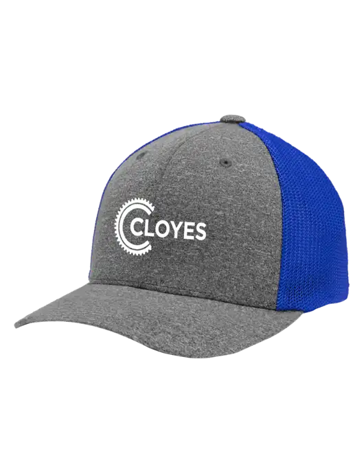 Flexfit Royal/Medium Grey Heather Melange Mesh Back Trucker Cap w/Cloyes Logo