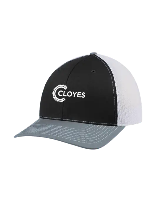 Richardson Adjustable Snapback Original 112 Trucker Cap Black/Light Heather Grey/White Mesh w/Cloyes Logo