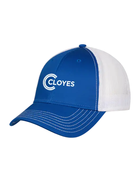 Royal & White Mesh Trucker Cap Snap Back w/Cloyes Logo