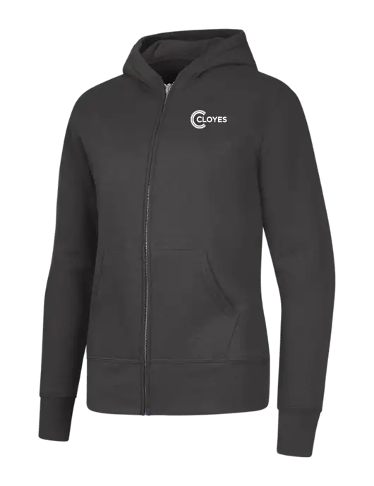 Charcoal Womens Core Fleece Full-Zip Hooded Sweatshirt w/Cloyes Logo