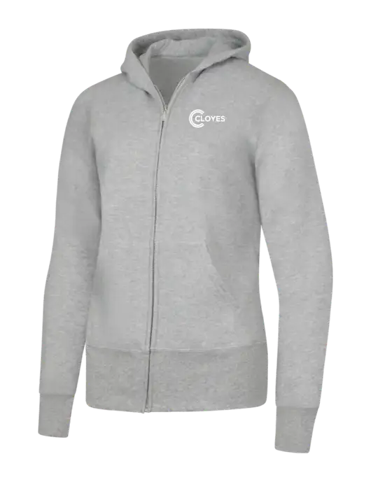 Grey Heather Womens Core Fleece Full-Zip Hooded Sweatshirt w/Cloyes Logo