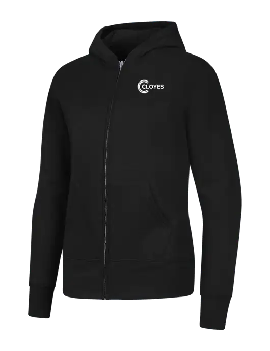 Jet Black Womens Core Fleece Full-Zip Hooded Sweatshirt w/Cloyes Logo
