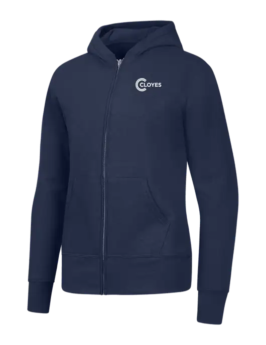 Navy Womens Core Fleece Full-Zip Hooded Sweatshirt w/Cloyes Logo