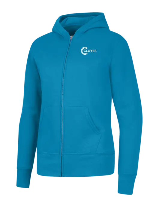 Neon Blue Womens Core Fleece Full-Zip Hooded Sweatshirt w/Cloyes Logo