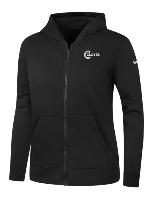 Nike Womens Club Fleece Sleeve Swoosh Full-Zip Black Hoodie w/Cloyes Logo