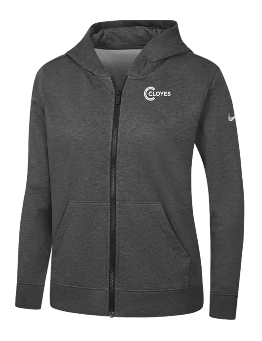 Nike Womens Club Fleece Sleeve Swoosh Full-Zip Charcoal Heather Hoodie w/Cloyes Logo