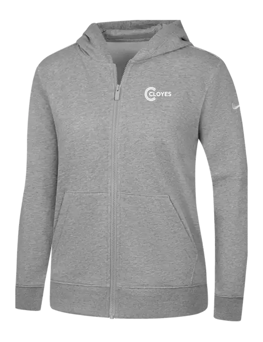Nike Womens Club Fleece Sleeve Swoosh Full-Zip Dark Grey Heather Hoodie w/Cloyes Logo