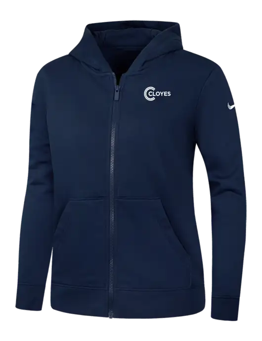 Nike Womens Club Fleece Sleeve Swoosh Full-Zip Dark Navy Hoodie w/Cloyes Logo