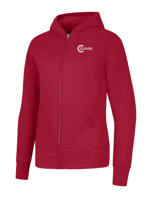 Red Womens Core Fleece Full-Zip Hooded Sweatshirt w/Cloyes Logo