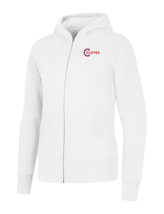 White Womens Core Fleece Full-Zip Hooded Sweatshirt w/Cloyes Logo