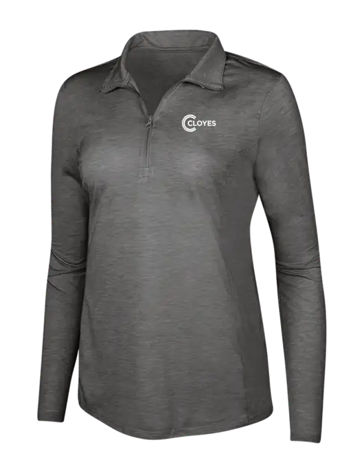 Dark Grey Heather Womens Posicharge Tri-Blend Wicking 1/4 Zip Pullover w/Cloyes Logo