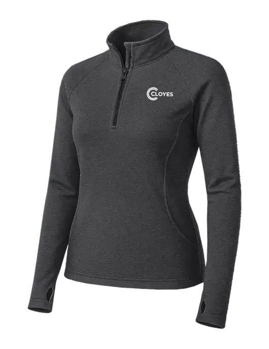 Dark Grey Heather Womens Sport Wick Stretch 1/4 Zip Pullover w/Cloyes Logo