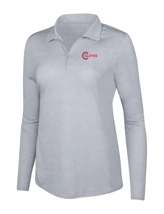 Light Grey Heather Womens Posicharge Tri-Blend Wicking 1/4 Zip Pullover w/Cloyes Logo