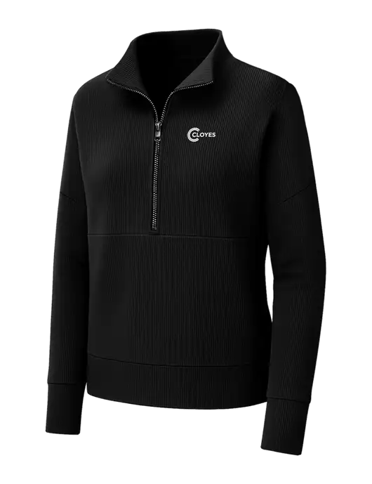 Mercer+Mettle Womens Black Linear Texture Quarter Zip w/Cloyes Logo