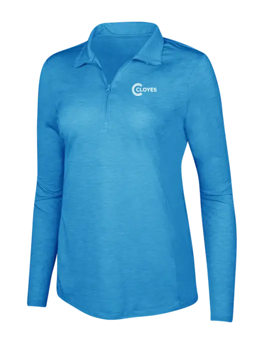 Light Blue Heather Womens Posicharge Tri-Blend Wicking 1/4 Zip Pullover w/Cloyes Logo