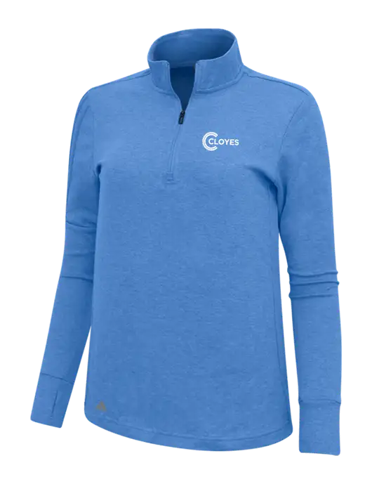 Adidas Light Blue Heather Womens 3 Stripes Quarter Zip Sweater w/Cloyes Logo