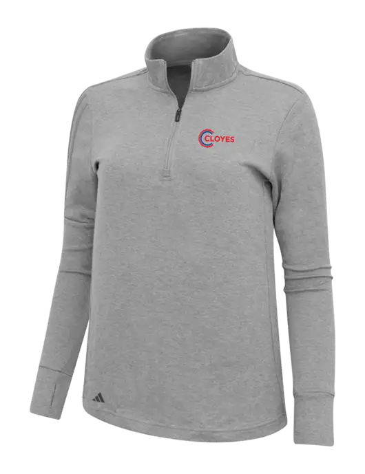 Adidas Light Grey Melange Womens 3 Stripes Quarter Zip Sweater w/Cloyes Logo