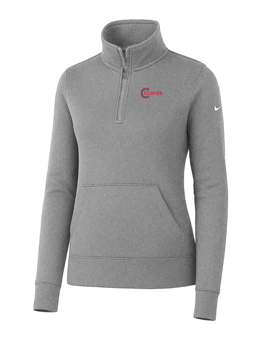Nike Womens Light Grey Heather Club Fleece Sleeve Swoosh 1/2-Zip w/Cloyes Logo