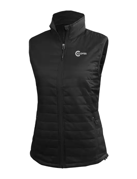 Womens Packable Black Puffy Vest w/Cloyes Logo