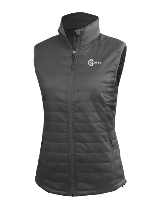 Womens Packable Dark Grey Puffy Vest w/Cloyes Logo