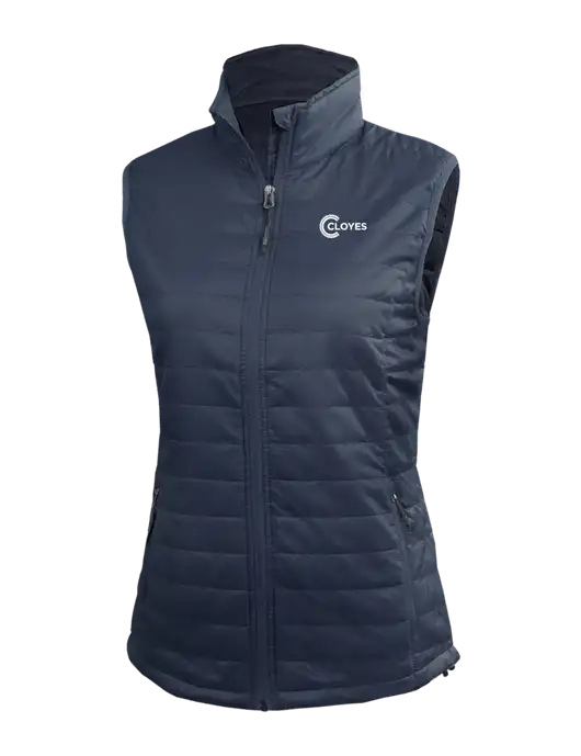 Womens Packable Navy Puffy Vest w/Cloyes Logo